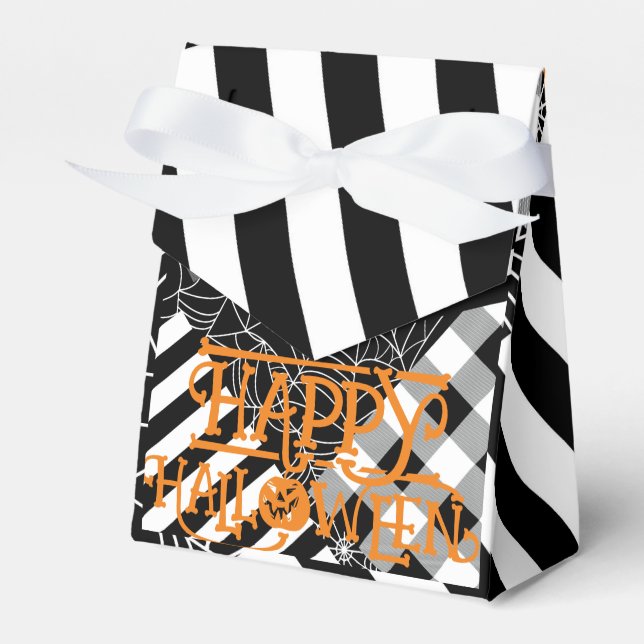 Black & White Spiderweb Patchwork Halloween Party Favour Box (Front Side)