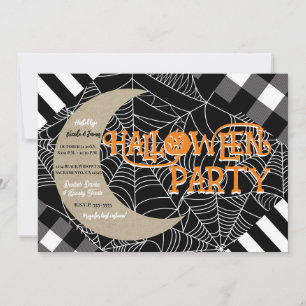 Black & White Spiderweb Patchwork Halloween Party Invitation