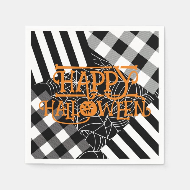 Black & White Spiderweb Patchwork Halloween Party Napkin (Front)