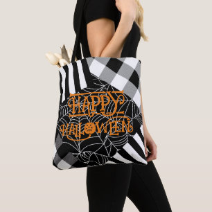 Black & White Spiderweb Patchwork Halloween  Tote Bag