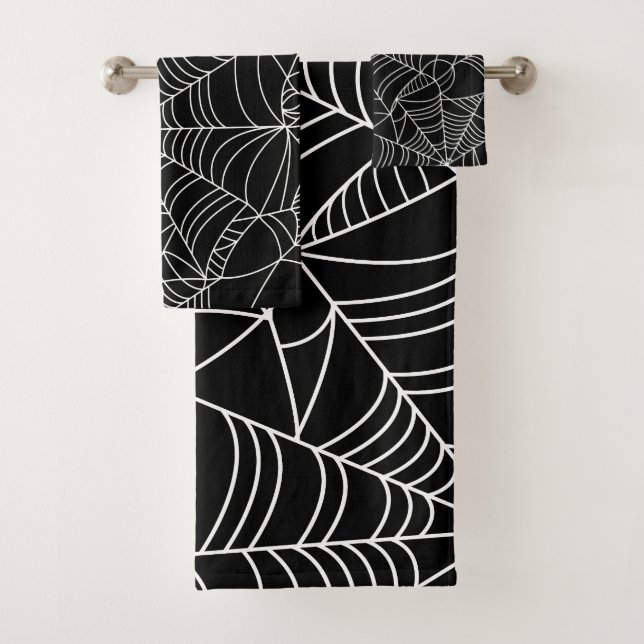 Black & White Spiderwebs Halloween  Bath Towel Set (Insitu)