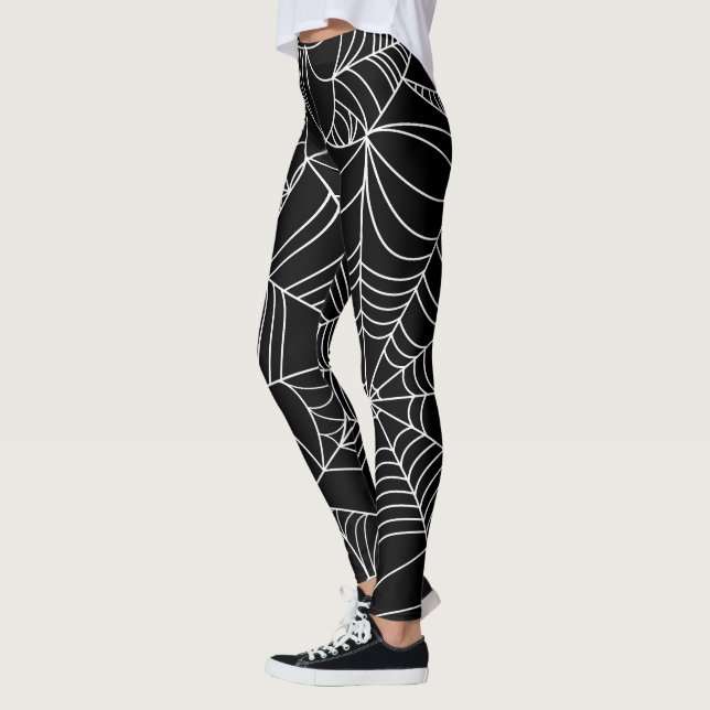 Black & White Spiderwebs Halloween  Leggings (Left)