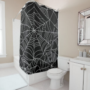 Black & White Spiderwebs Halloween Shower Curtain