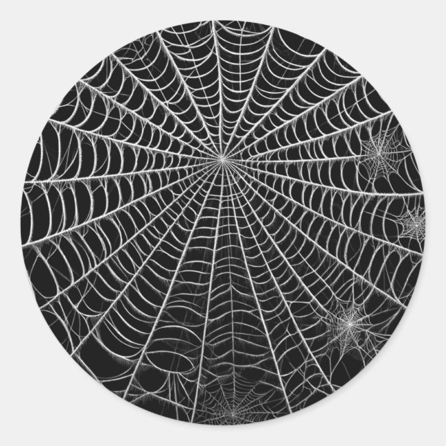 Black & White Spiderwebs Spider Web Halloween Classic Round Sticker (Front)