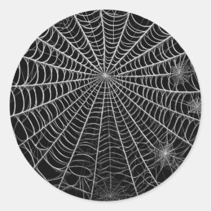 Black & White Spiderwebs Spider Web Halloween Classic Round Sticker