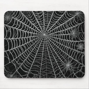 Black & White Spiderwebs Spider Web Halloween Mouse Mat