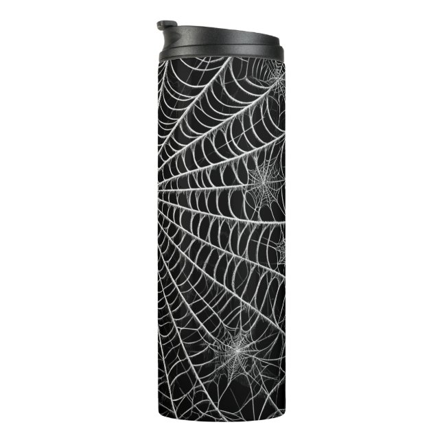 Black & White Spiderwebs Spider Web Halloween Thermal Tumbler (Rotated Right)
