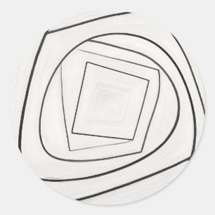 Black White Spiral Square Abstract Classic Round Sticker
