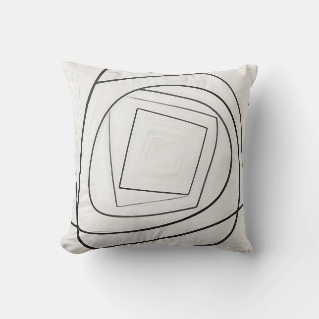 Black White Spiral Square Abstract Cushion (Front)