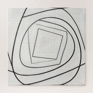 Black White Spiral Square Abstract Jigsaw Puzzle