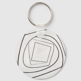 Black White Spiral Square Abstract Key Ring
