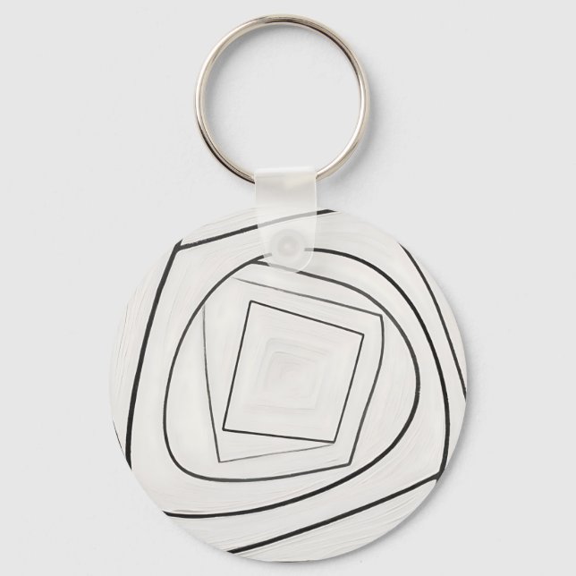 Black White Spiral Square Abstract Key Ring (Front)