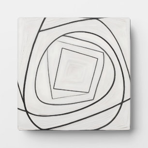 Black White Spiral Square Abstract Plaque