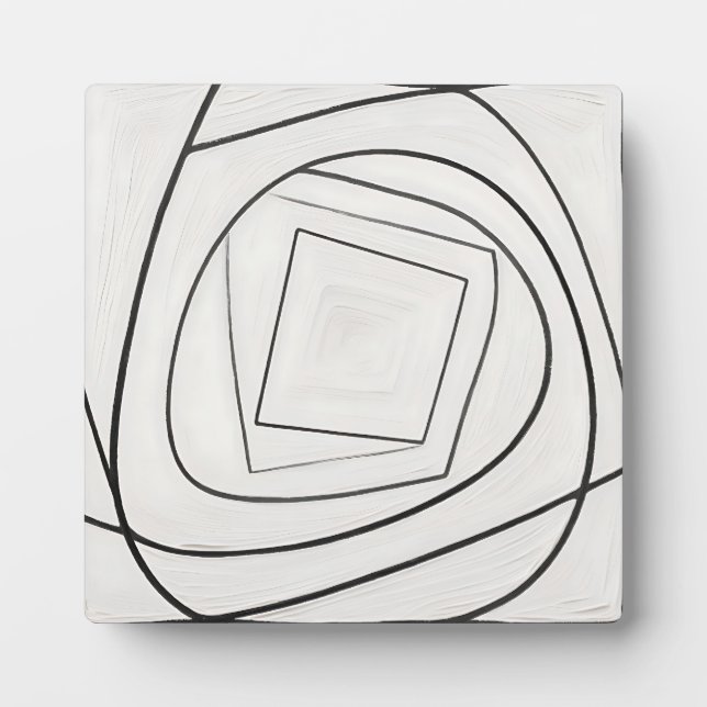Black White Spiral Square Abstract Plaque (Front)