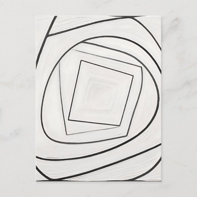 Black White Spiral Square Abstract Postcard (Front)