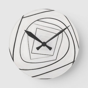 Black White Spiral Square Abstract Round Clock