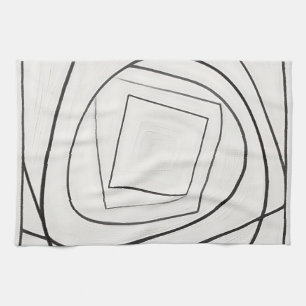 Black White Spiral Square Abstract Tea Towel