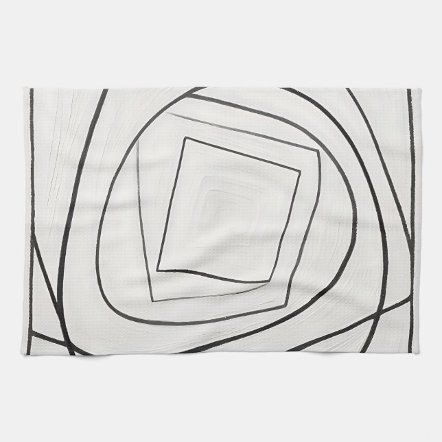 Black White Spiral Square Abstract Tea Towel (Horizontal)