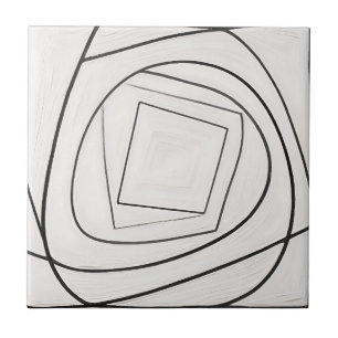 Black White Spiral Square Abstract Tile
