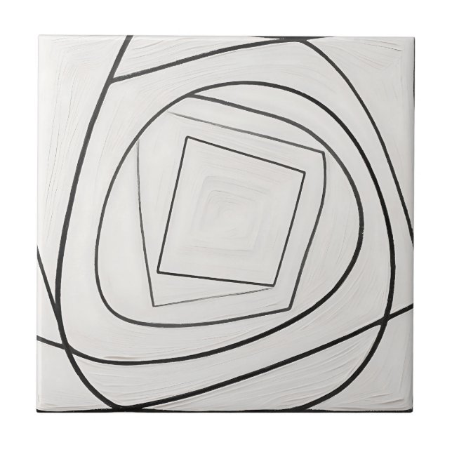 Black White Spiral Square Abstract Tile (Front)