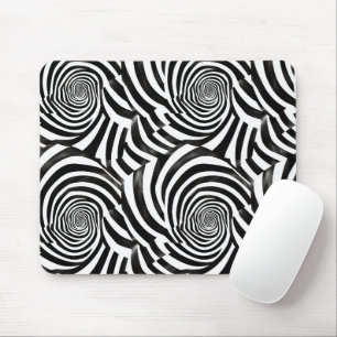 Black White Spirals Mouse Mat