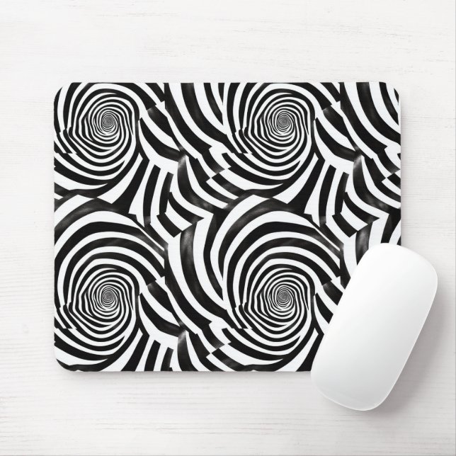 Black White Spirals Mouse Mat (With Mouse)