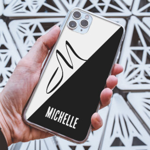 Black & white split classic Script Monogrammed iPhone 13 Pro Max Case