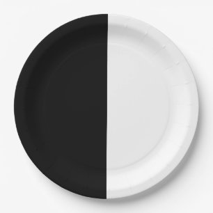 Black & White Split Half Birthday Chic Party Paper Plate