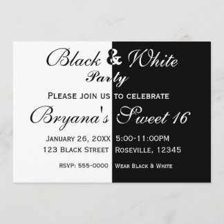 Black & White Split Half Birthday Party Invitation