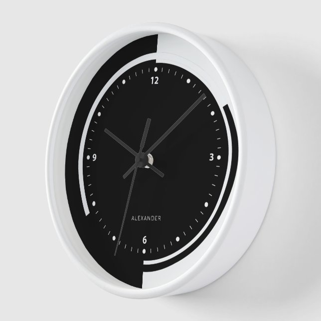 Black & White Split-Screen Geometric Design  Clock (Angle)