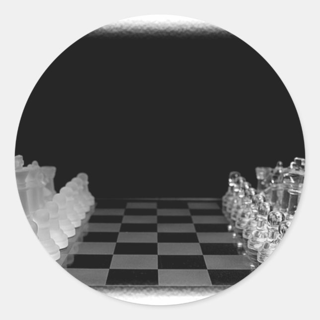 Black & White Spooky Glass Chess Board Game Classic Round Sticker (Front)