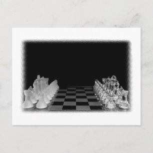 Black & White Spooky Glass Chess Board Game Postcard