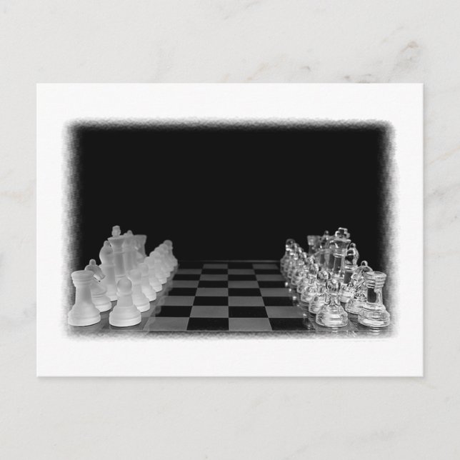 Black & White Spooky Glass Chess Board Game Postcard (Front)