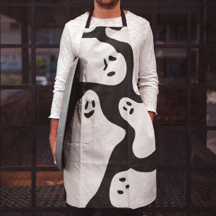 Black white spooky white Halloween ghosts pattern Apron