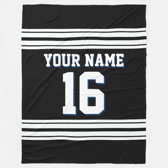 Black White Sports Jersey Fleece Blanket (Front)