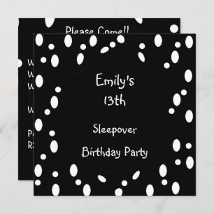 Black White Spots 13th Birthday Sleepover Invitation