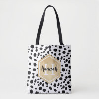 Black White Spots Pattern Gold Monogram