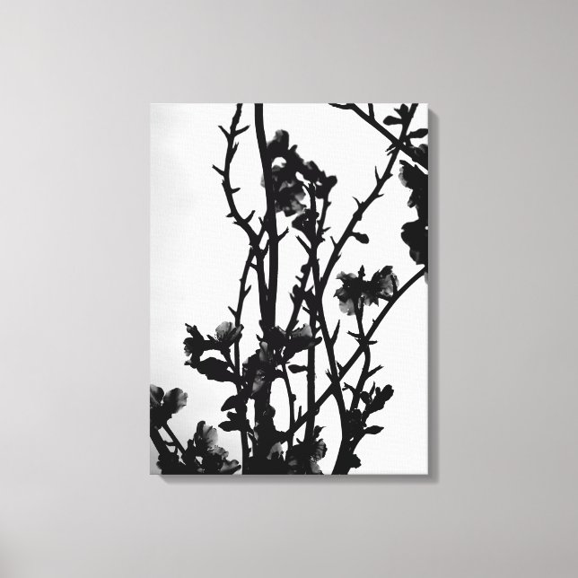 Black  White Spring Almond Tree Floral Art Graphic Canvas Print (Front)