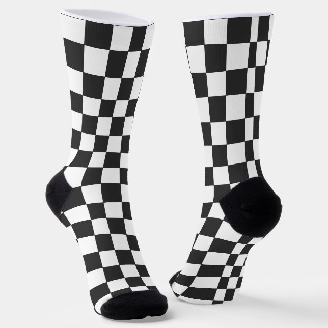black white square geometric pattern socks (Angled)