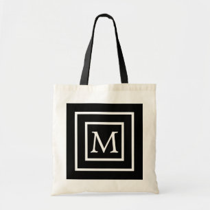 Black & White Square Personalised Custom Monogram Tote Bag