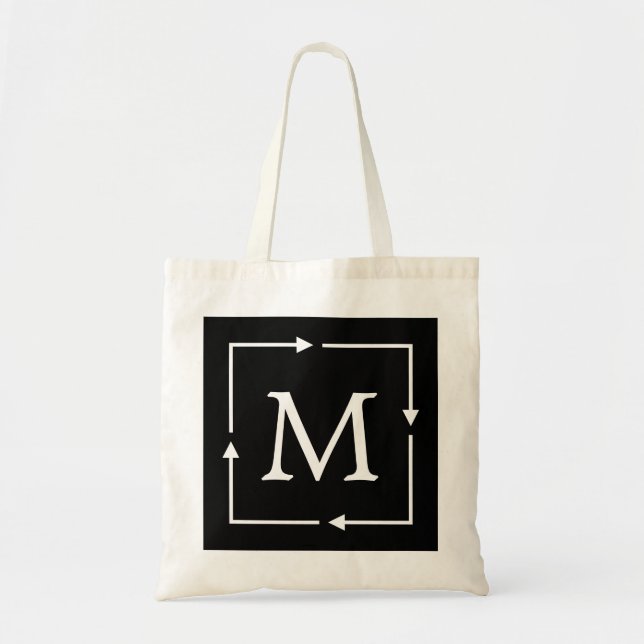 Black & White Square Personalised Custom Monogram Tote Bag (Front)