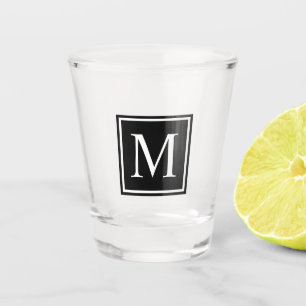 Black & White Square Personalised Initial Monogram Shot Glass