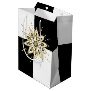Black & white squares gold & modern gold mandala medium gift bag