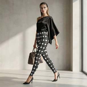 Black & White Squares Op Art Geometric Pattern Leggings