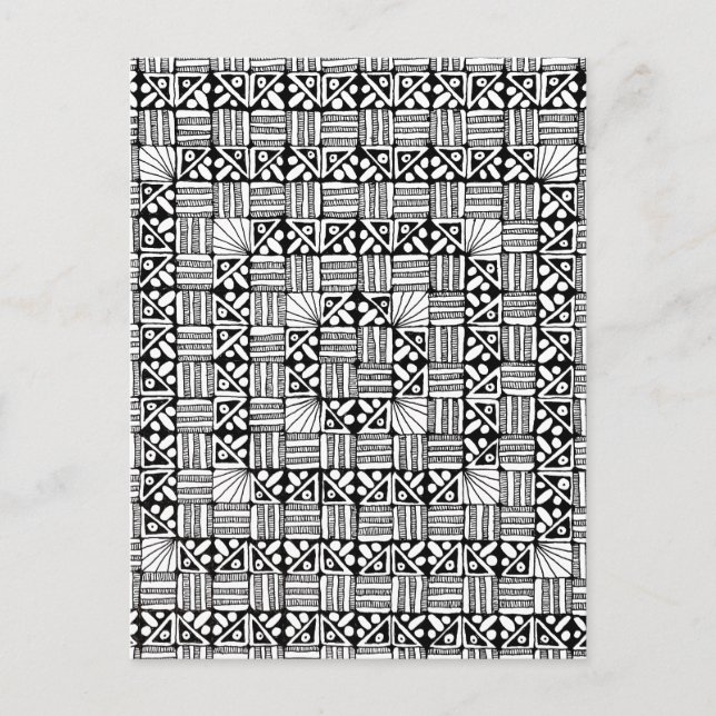 Black White Squares Stripes Pattern Design  Postcard (Front)