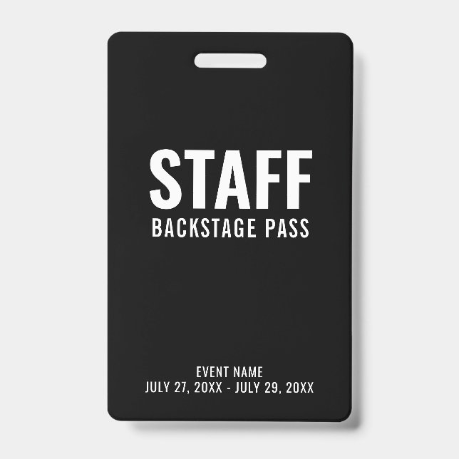 Black White Staff Backstage Pass ID Badge (Front)