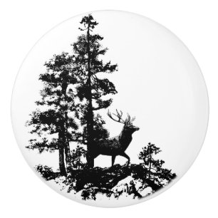 Black White Stag Deer Animal Nature silhouette Ceramic Knob