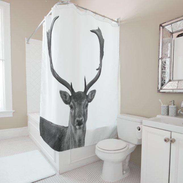 Black White Stag Deer Antler Shower Curtain (In Situ)