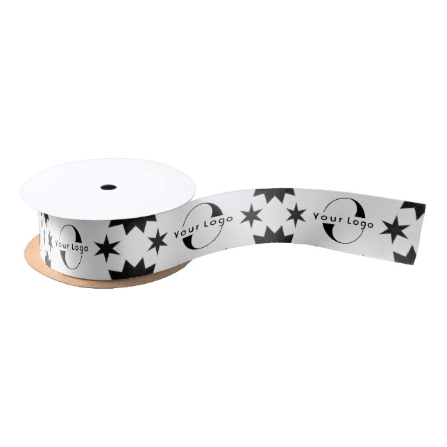 Black White Star Business logo Christmas Custom Satin Ribbon (Spool)