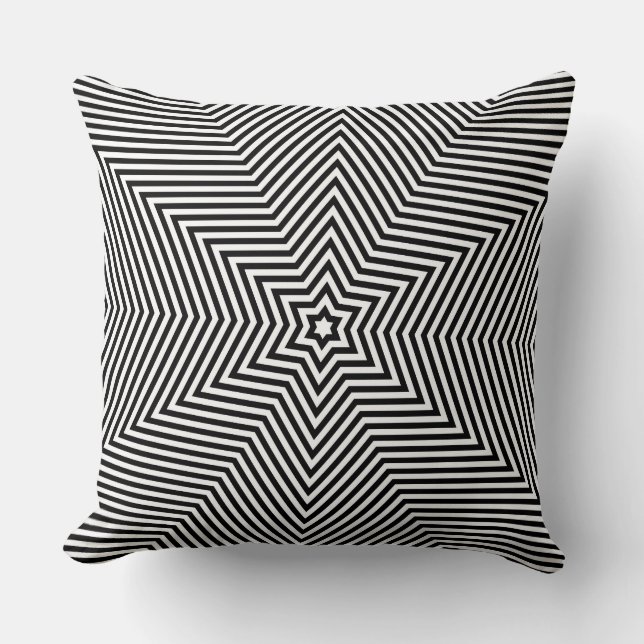 Black White Star Geometric Stripe Pattern Sofa Cushion (Front)